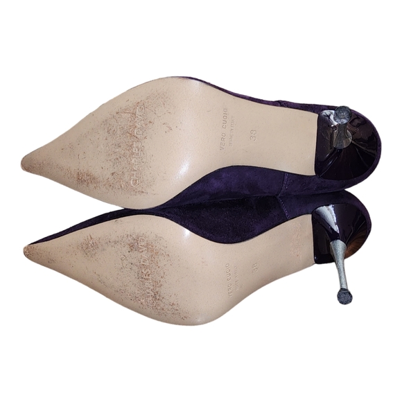 Charles David Vintage Swarovski Purple Suede Knee High Stiletto Boots Sz 38 - Picture 6 of 8